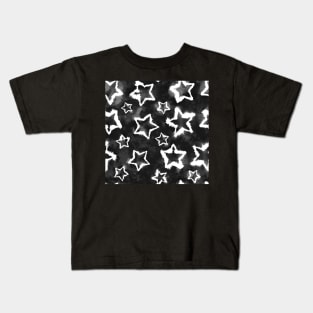 Black and White Tie Dye Stars Kids T-Shirt